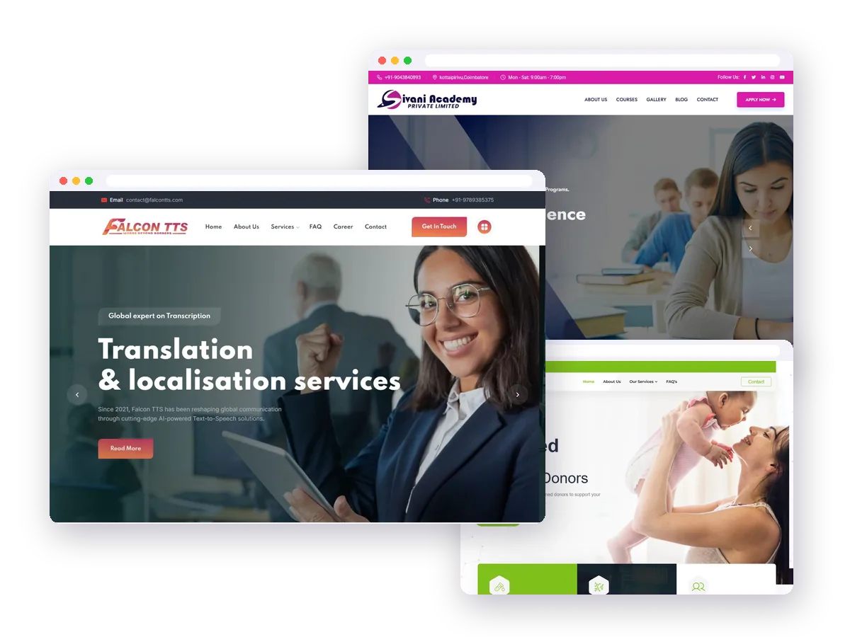 Websites built by Sivani Tech - Falcon TTS, Sivani Academy and Futurevision Art Bank