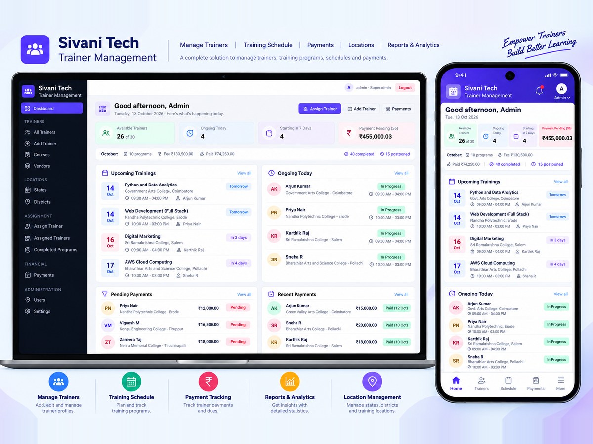 Trainer Management System - Web Dashboard & Android App - Sivani Tech